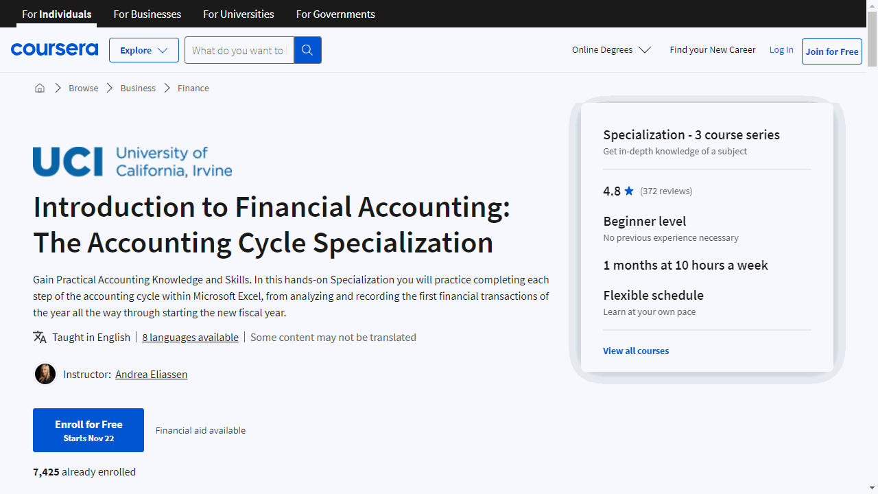 Introduction to Financial Accounting: The Accounting Cycle Specialization
