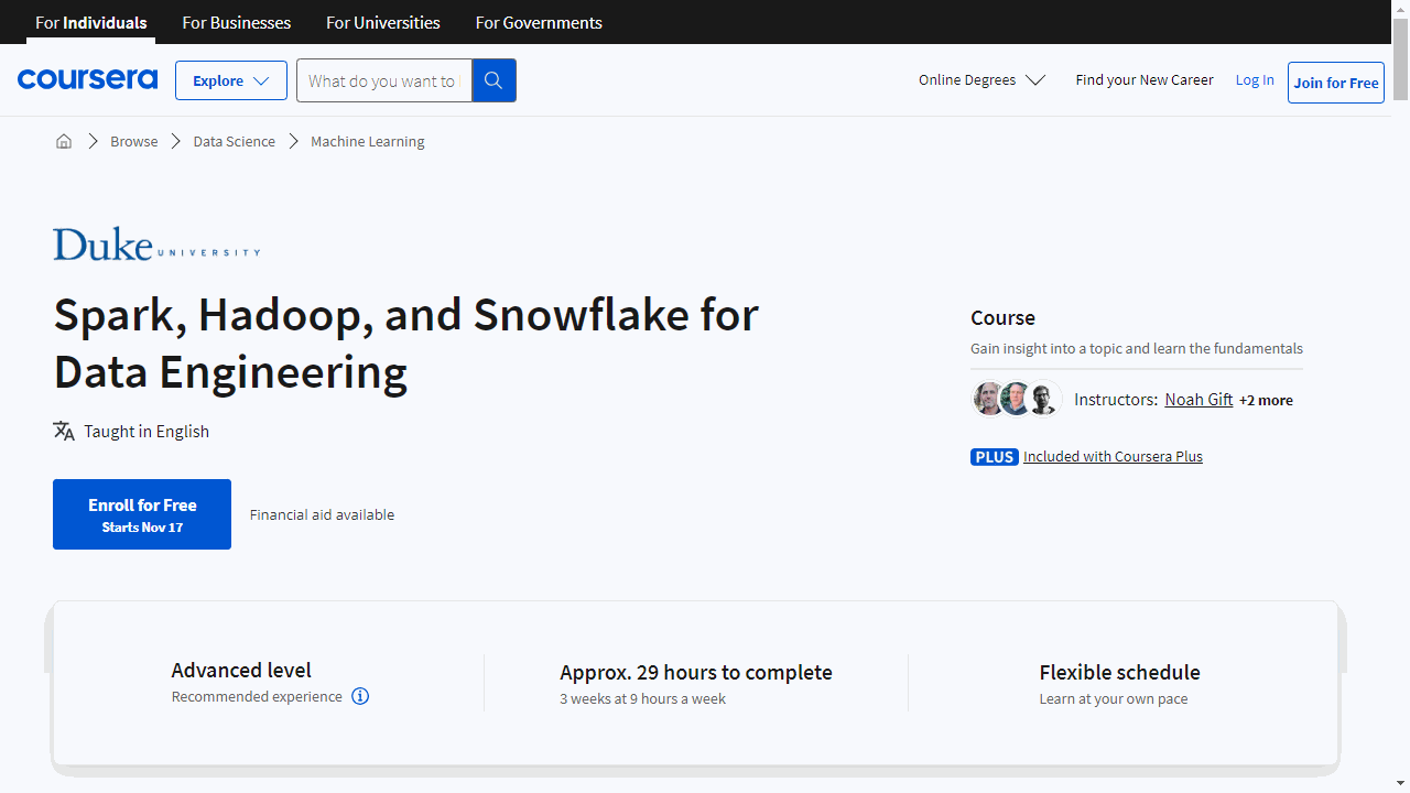 Spark, Hadoop, and Snowflake for Data Engineering