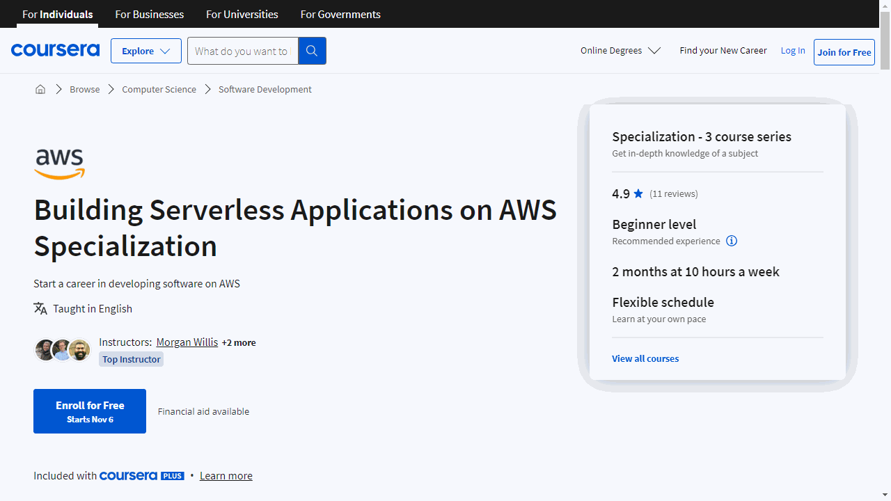 Building Serverless Applications on AWS Specialization