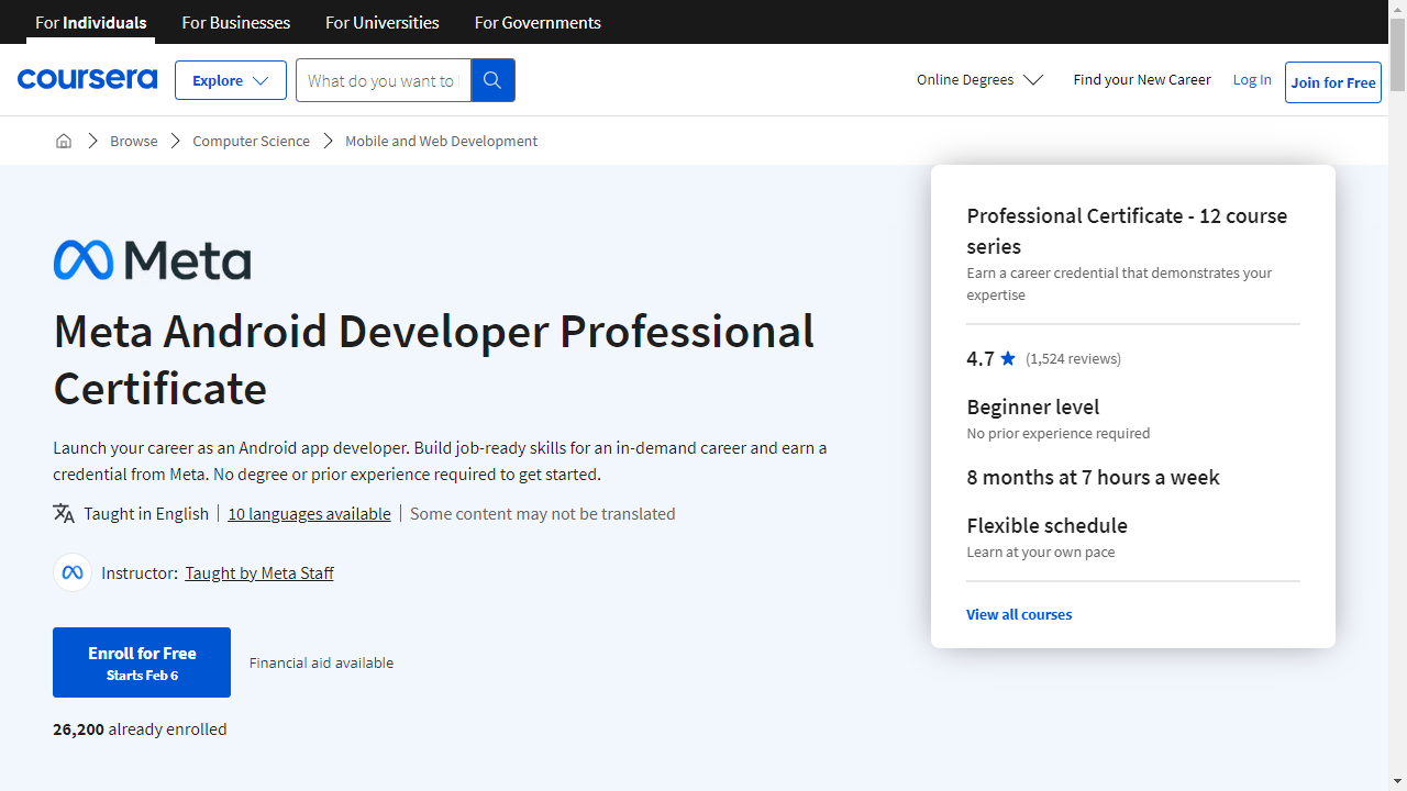 Meta Android Developer Professional Certificate