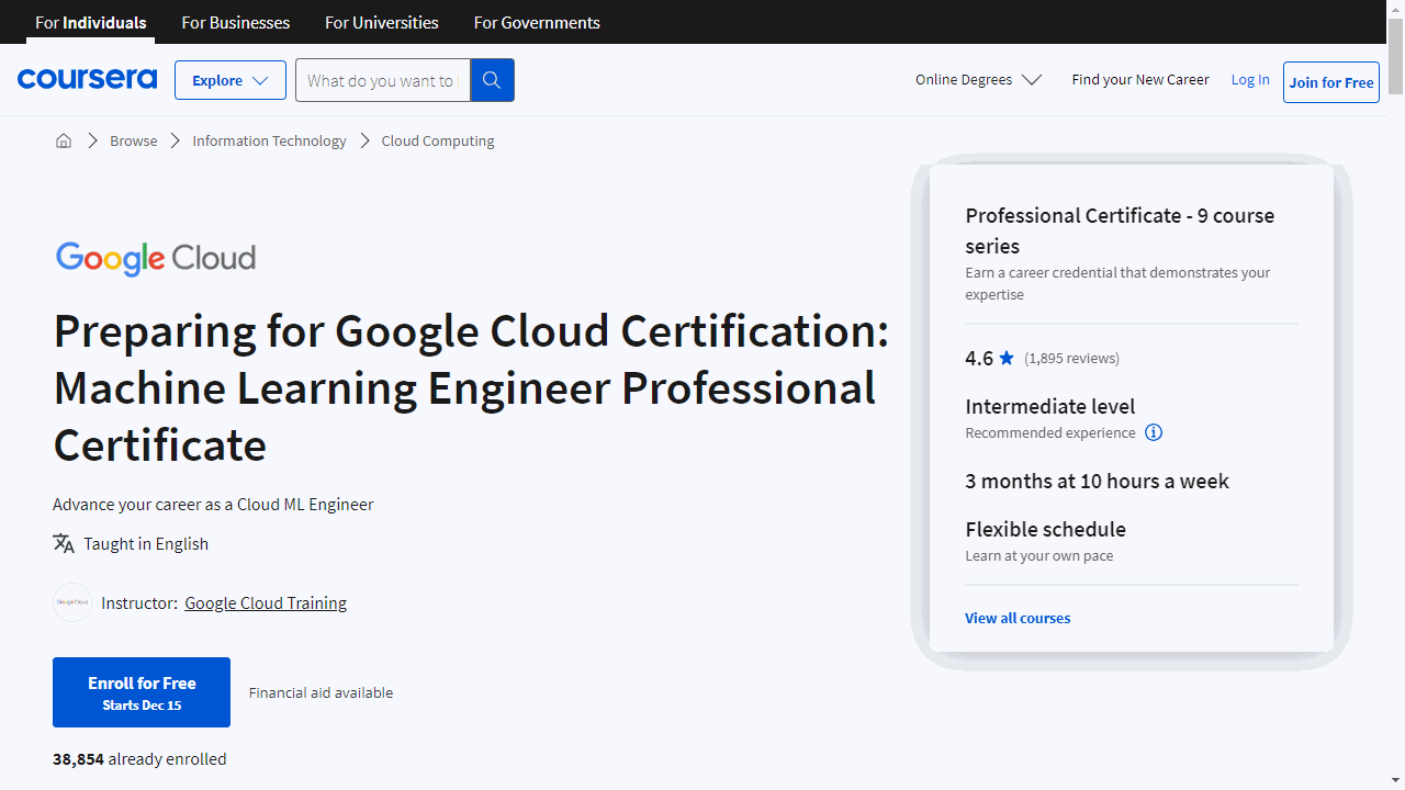 Preparing for Google Cloud Certification: Machine Learning Engineer Professional Certificate
