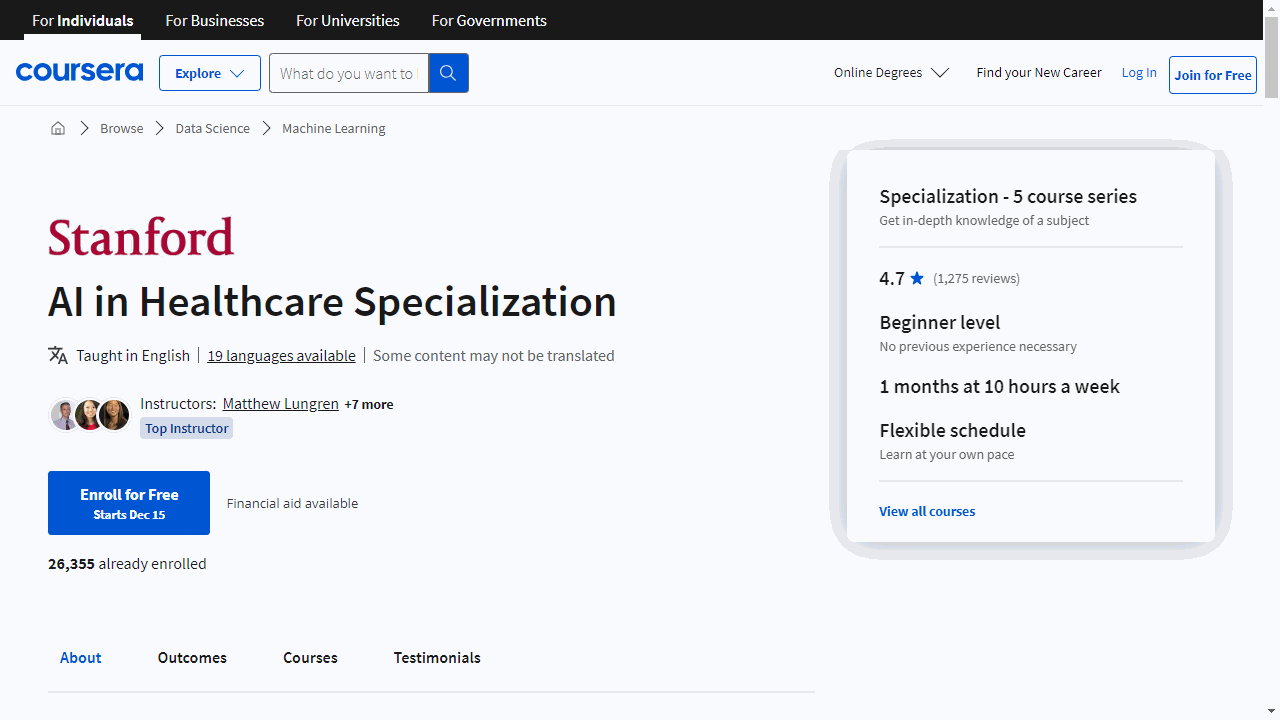 AI in Healthcare Specialization