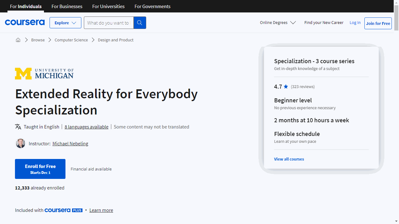 Extended Reality for Everybody Specialization