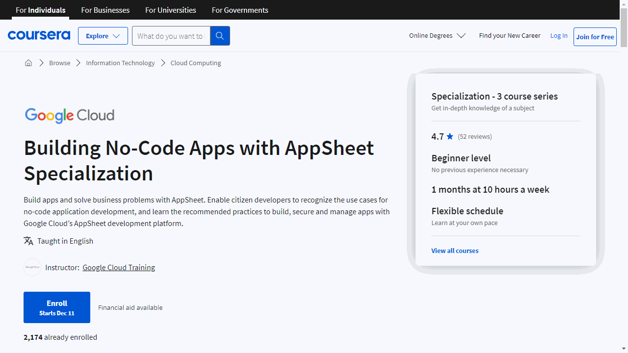 Building No-Code Apps with AppSheet Specialization