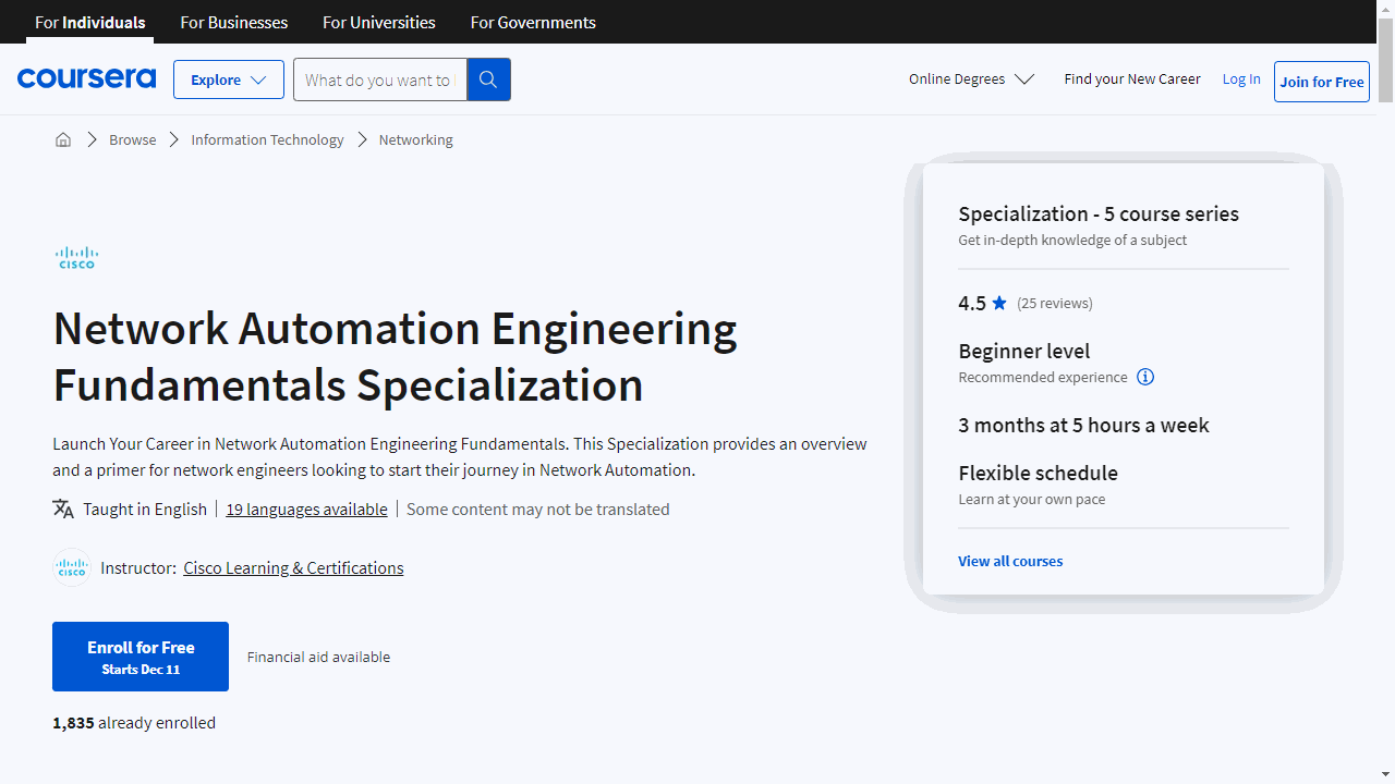 Network Automation Engineering Fundamentals Specialization