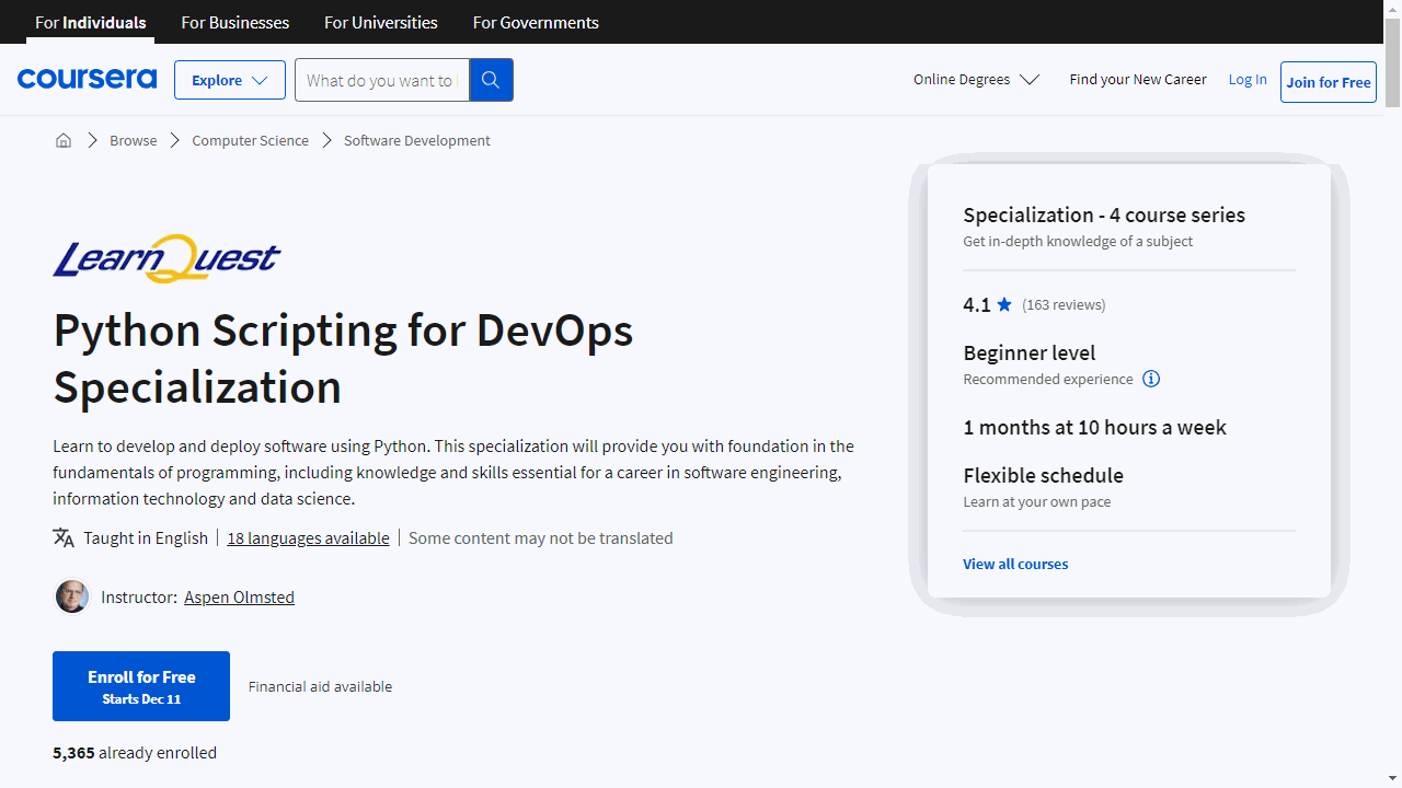 Python Scripting for DevOps Specialization