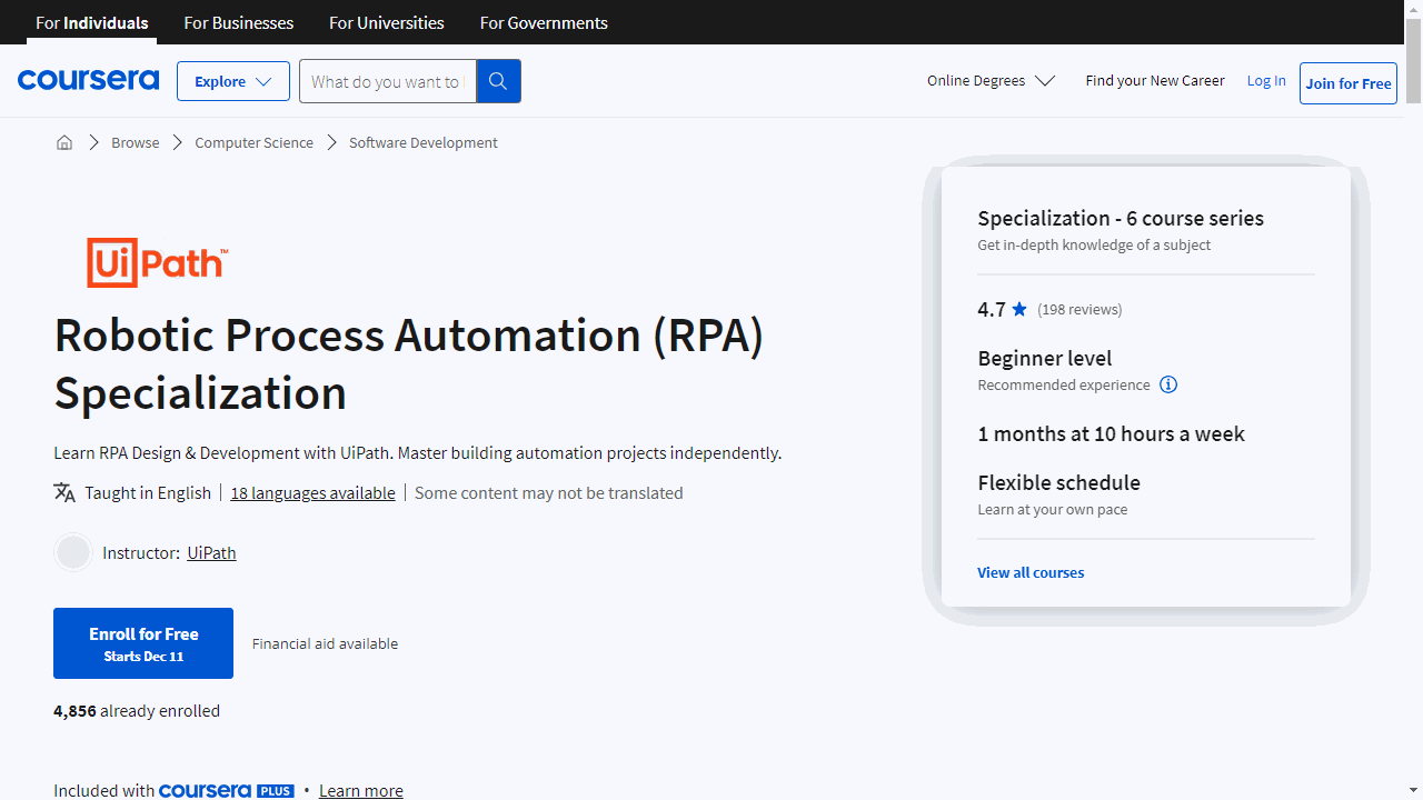 Robotic Process Automation (RPA) Specialization