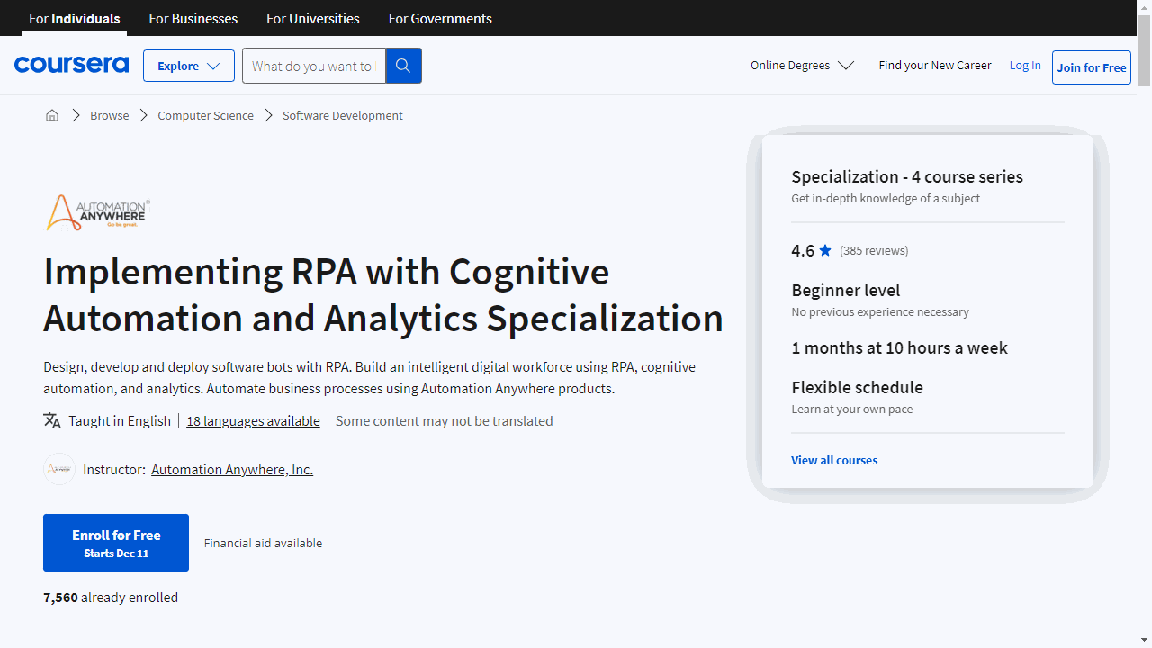 Implementing RPA with Cognitive Automation and Analytics Specialization