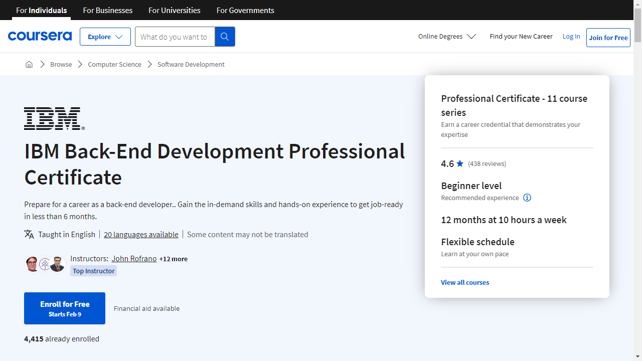 IBM Back-End Development Professional Certificate