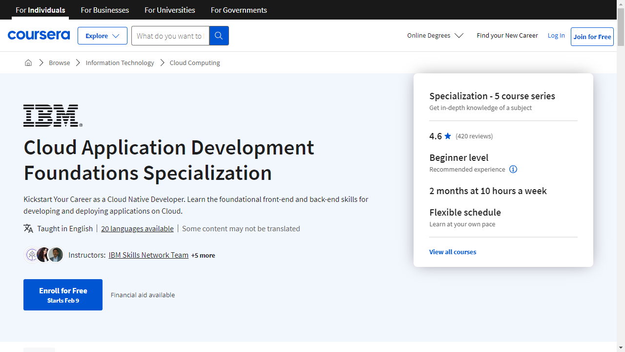 Cloud Application Development Foundations Specialization