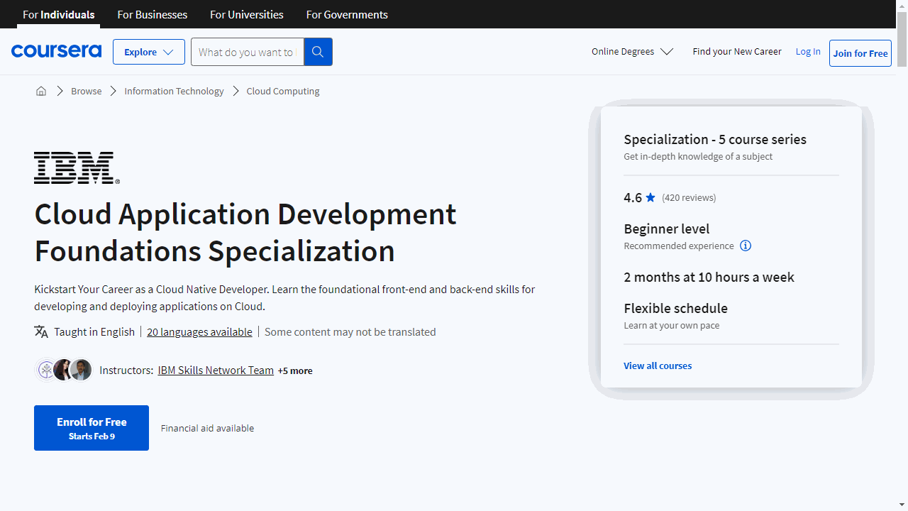 Cloud Application Development Foundations Specialization