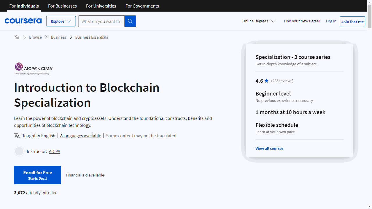 Introduction to Blockchain Specialization