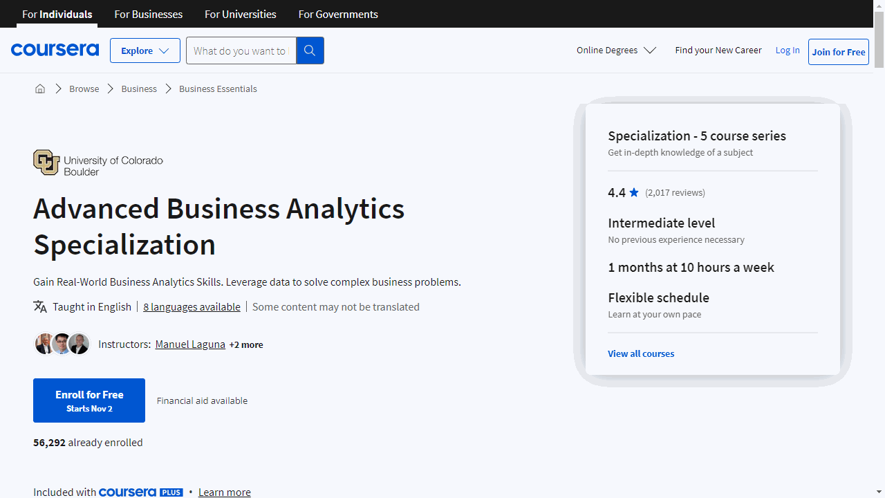 Advanced Business Analytics Specialization