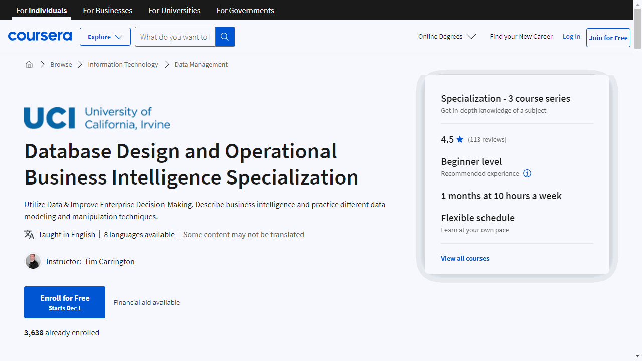 Database Design and Operational Business Intelligence Specialization