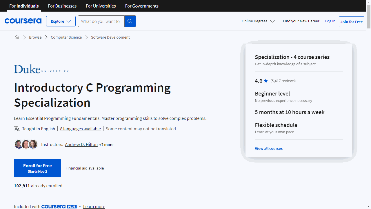 Introductory C Programming Specialization
