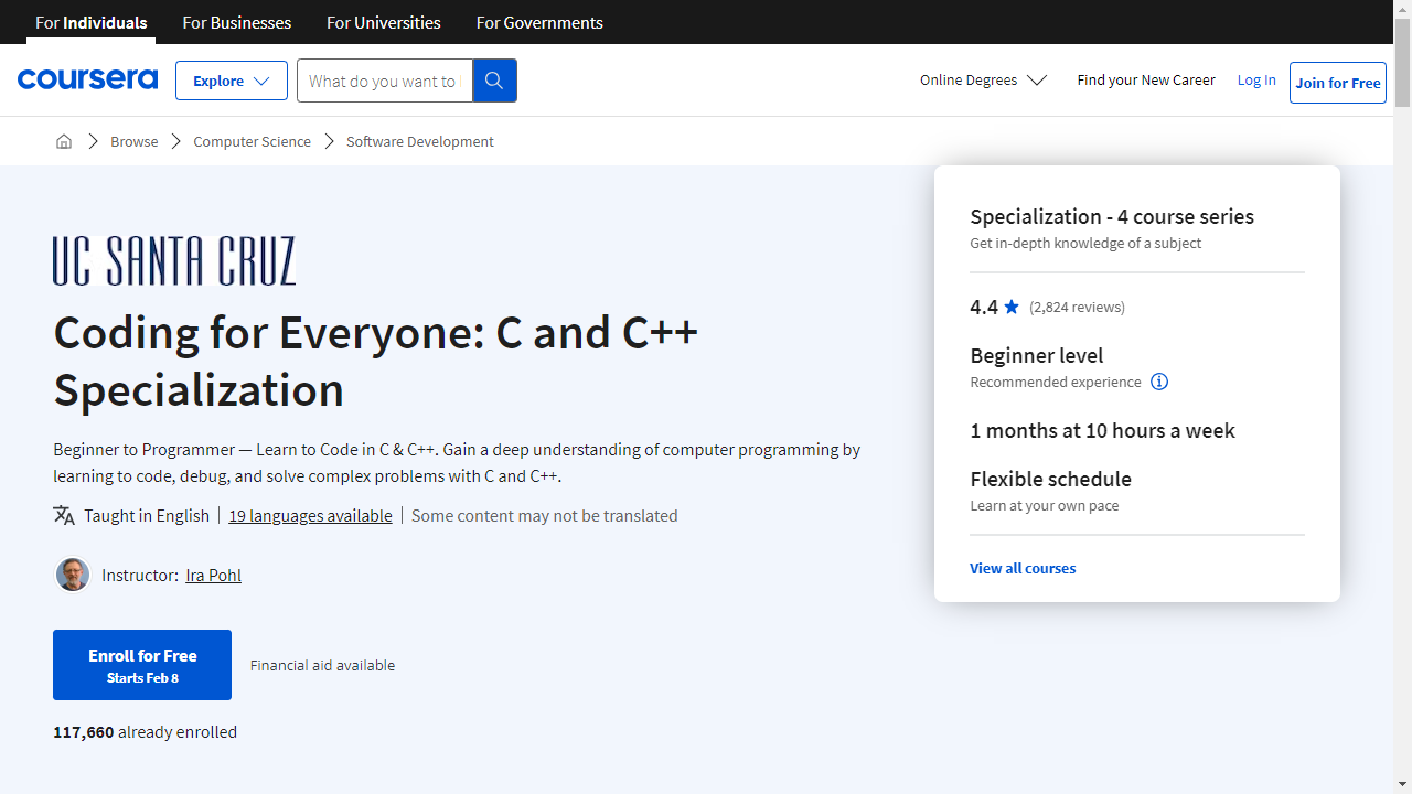 Coding for Everyone: C and C++ Specialization