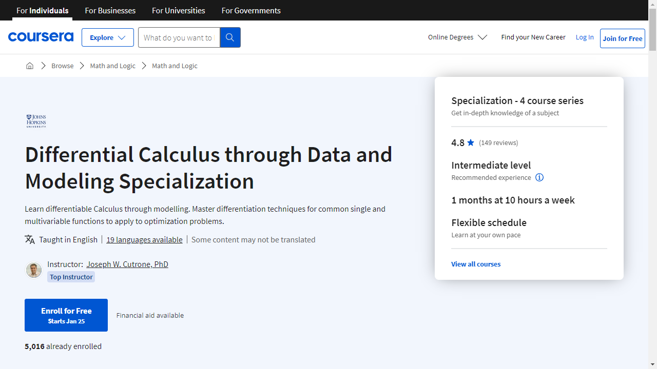 Differential Calculus through Data and Modeling Specialization