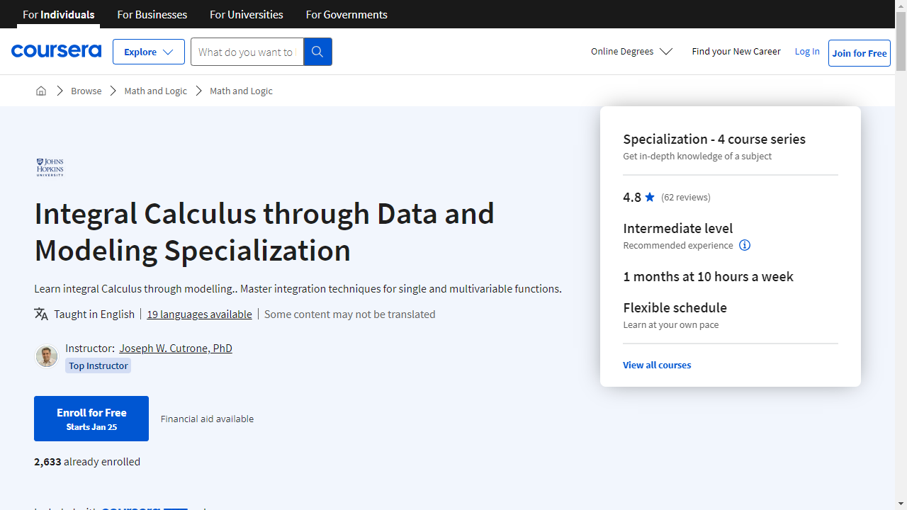 Integral Calculus through Data and Modeling Specialization