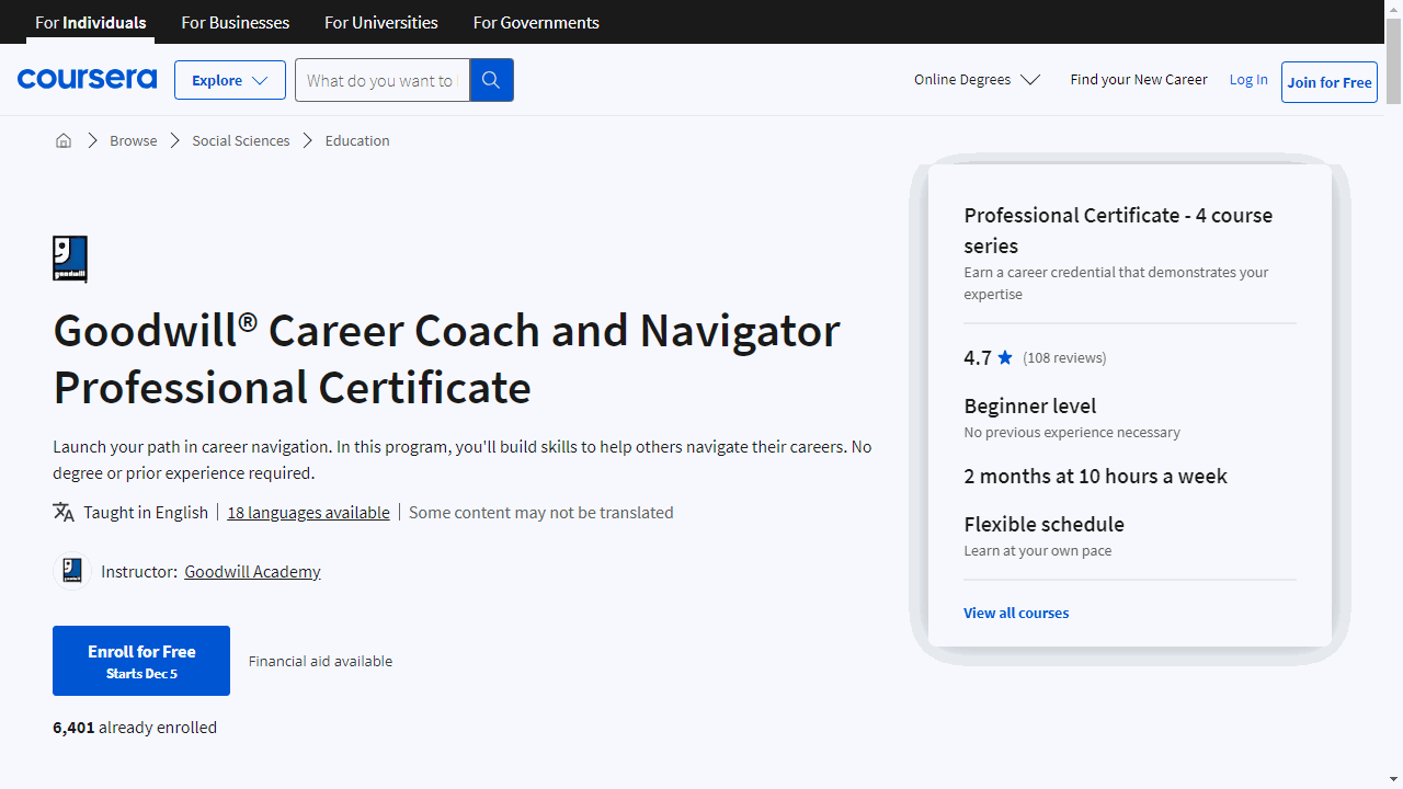 Goodwill® Career Coach and Navigator Professional Certificate