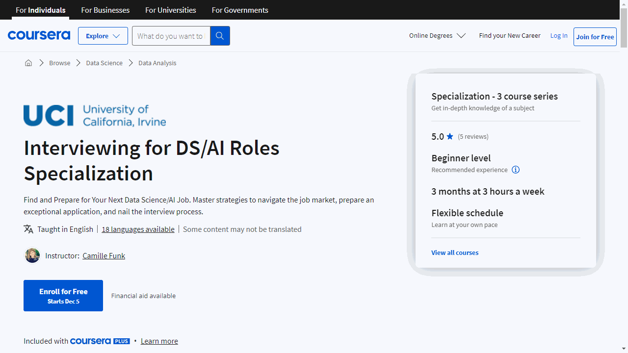 Interviewing for DS/AI Roles Specialization