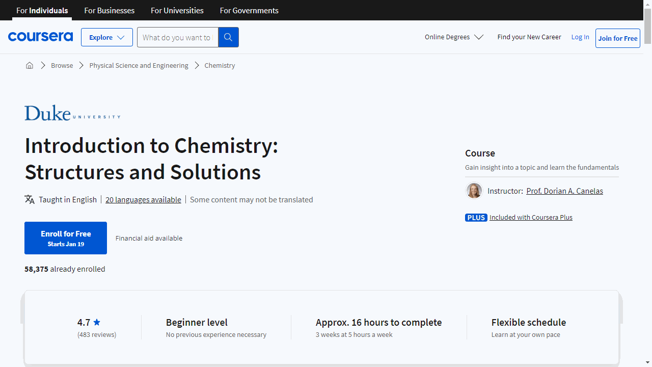 Introduction to Chemistry: Structures and Solutions