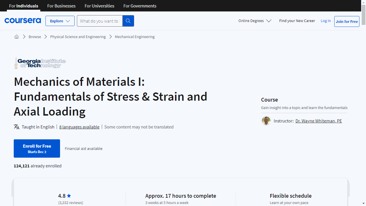 Mechanics of Materials I: Fundamentals of Stress &amp; Strain and Axial Loading