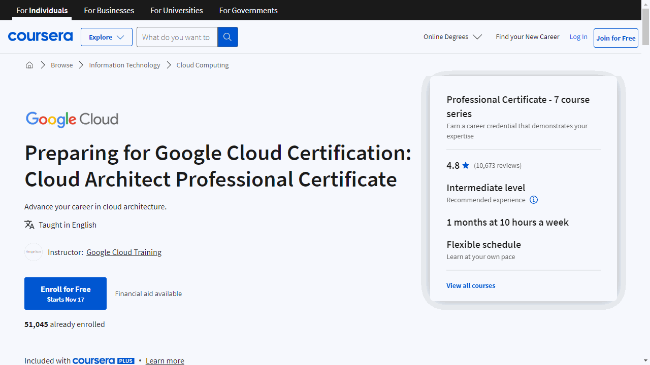 Preparing for Google Cloud Certification: Cloud Architect Professional Certificate