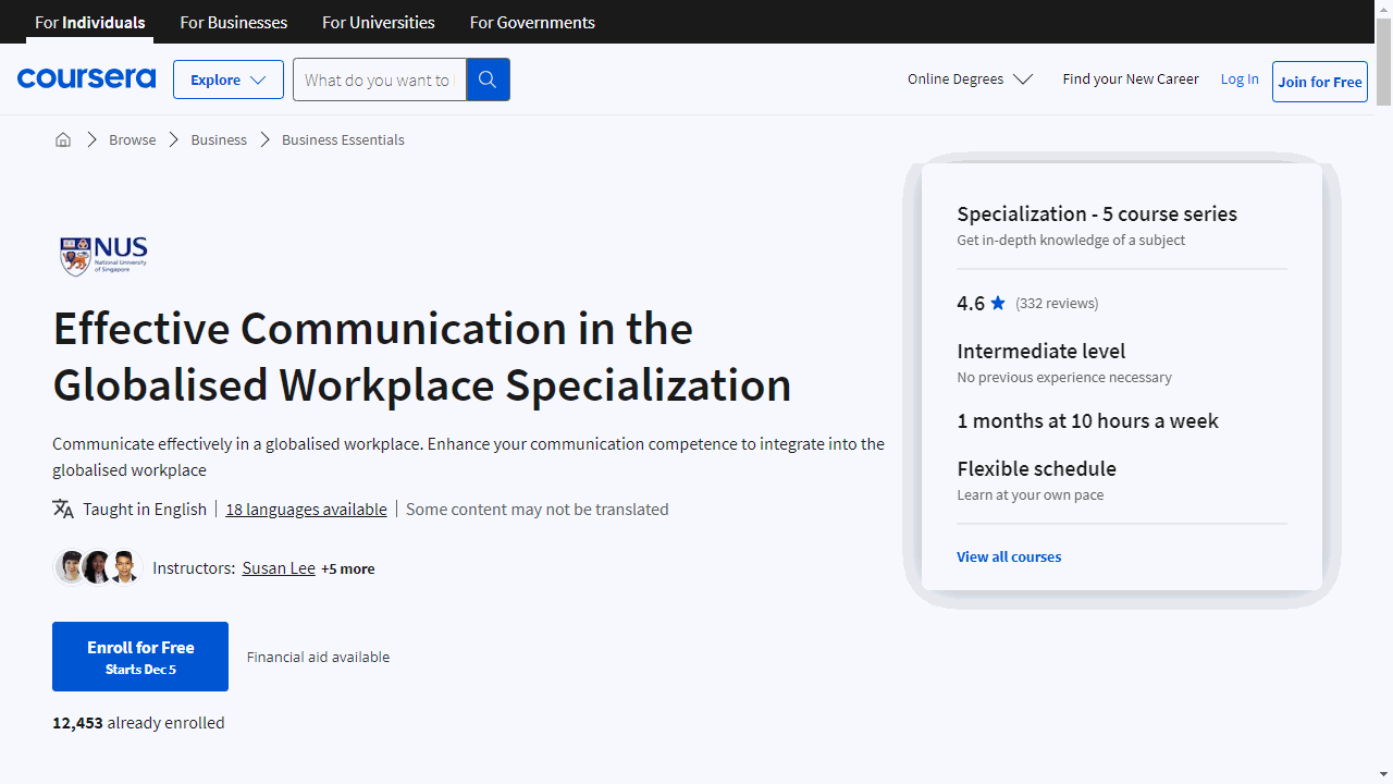 Effective Communication in the Globalised Workplace Specialization