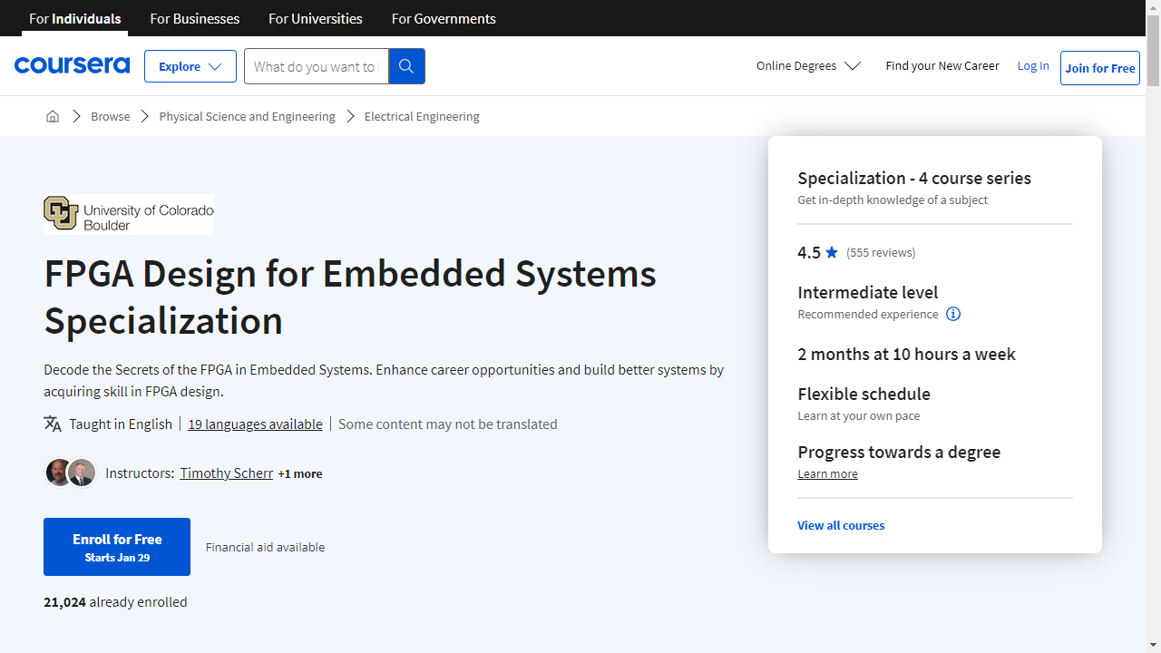 FPGA Design for Embedded Systems Specialization