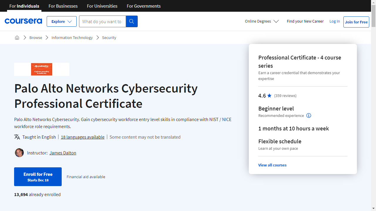 Palo Alto Networks Cybersecurity Professional Certificate