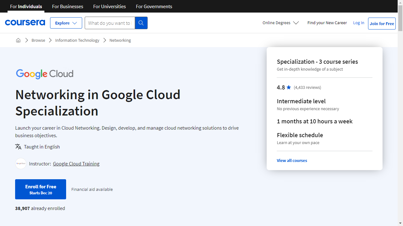 Networking in Google Cloud Specialization