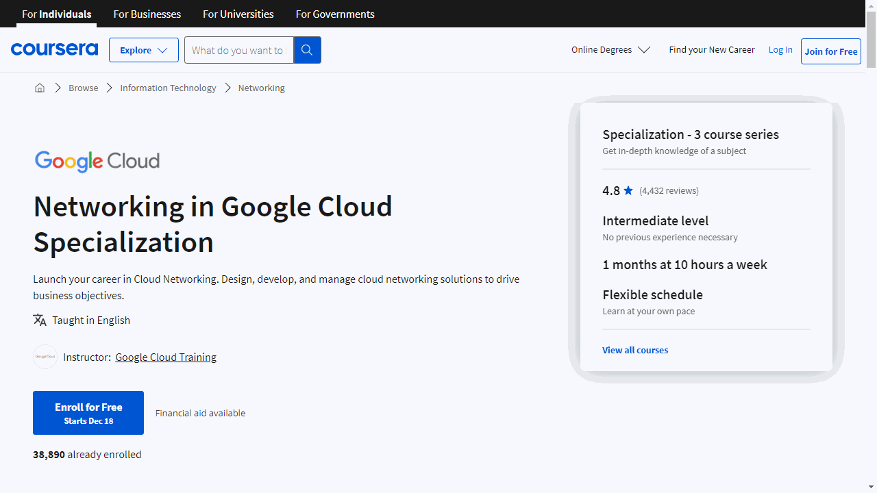 Networking in Google Cloud Specialization