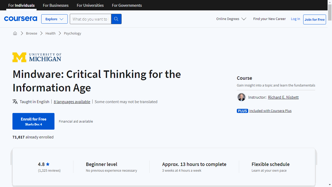Mindware: Critical Thinking for the Information Age