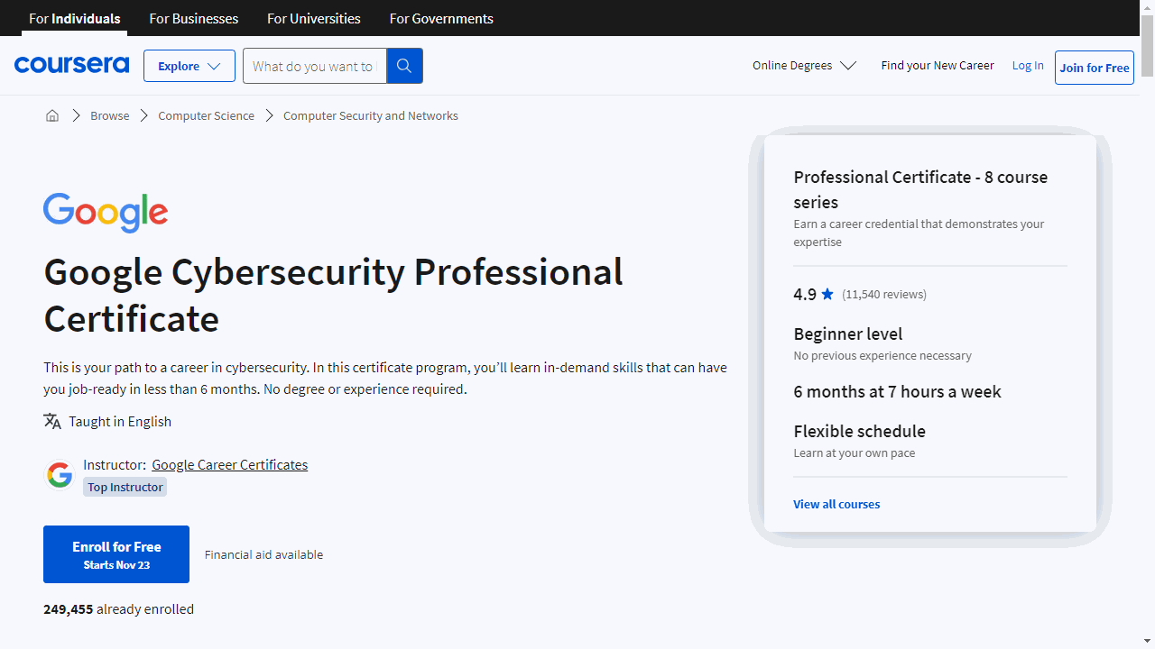 Google Cybersecurity Professional Certificate