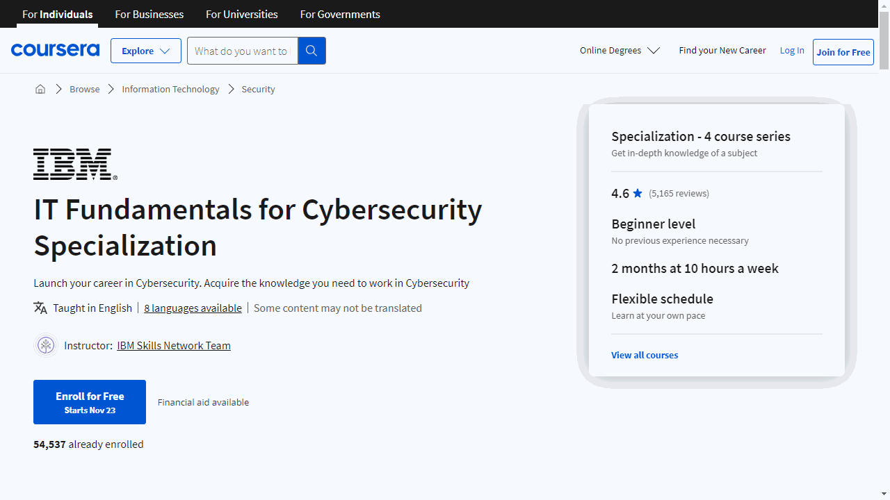 IT Fundamentals for Cybersecurity Specialization