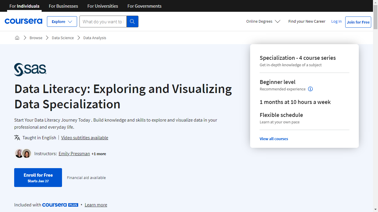 Data Literacy: Exploring and Visualizing Data Specialization