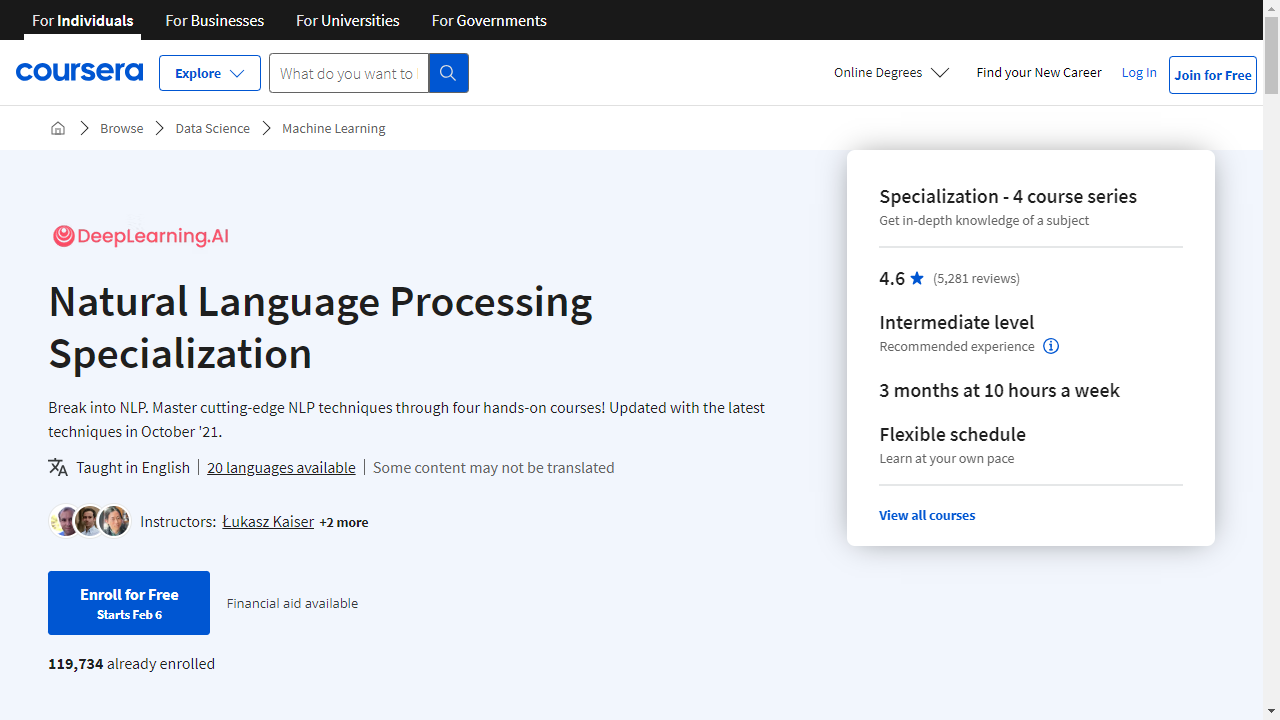 Natural Language Processing Specialization