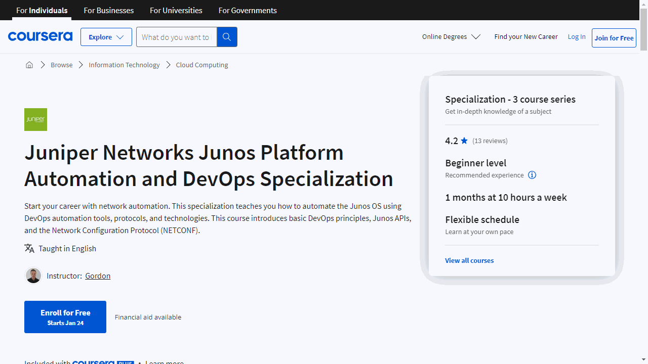 Juniper Networks Junos Platform Automation and DevOps Specialization