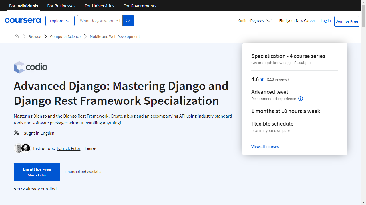 Advanced Django: Mastering Django and Django Rest Framework Specialization