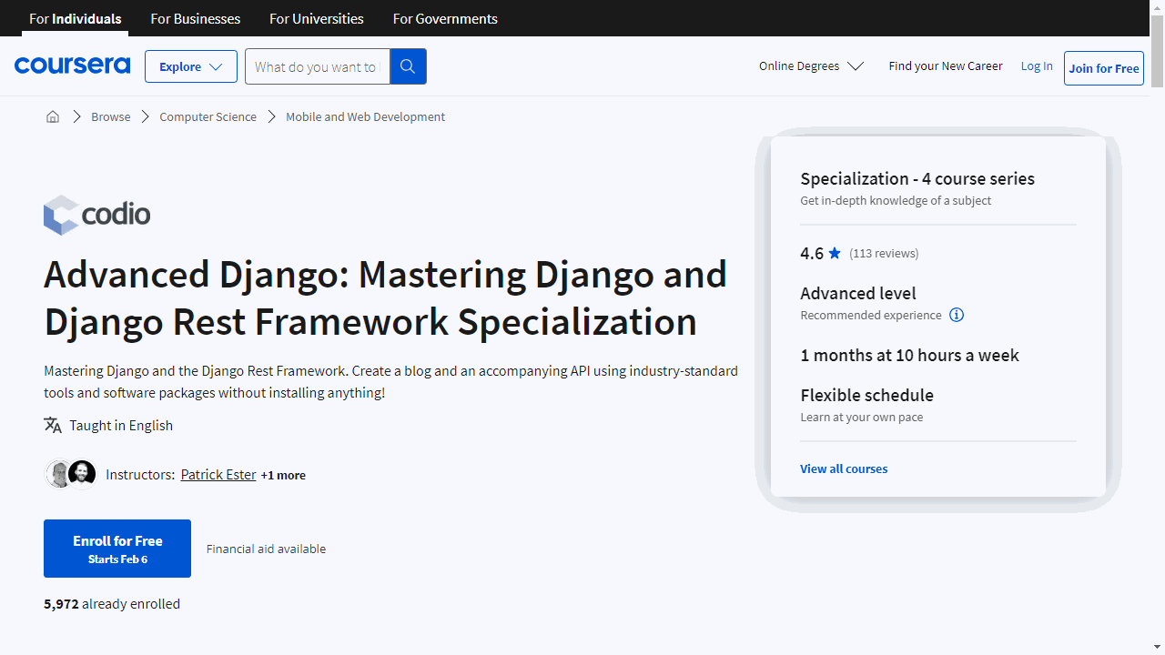 Advanced Django: Mastering Django and Django Rest Framework Specialization