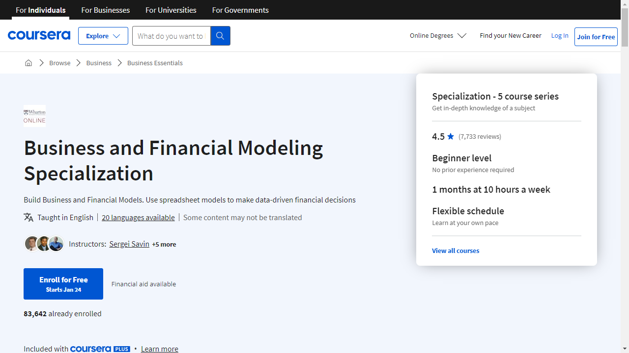 Business and Financial Modeling Specialization