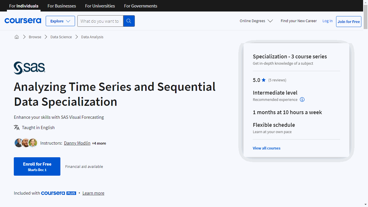 Analyzing Time Series and Sequential Data Specialization