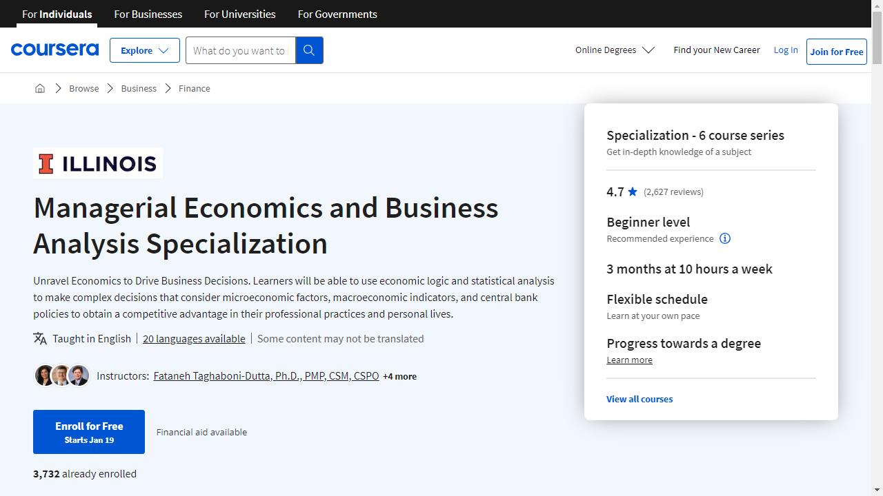 Managerial Economics and Business Analysis  Specialization