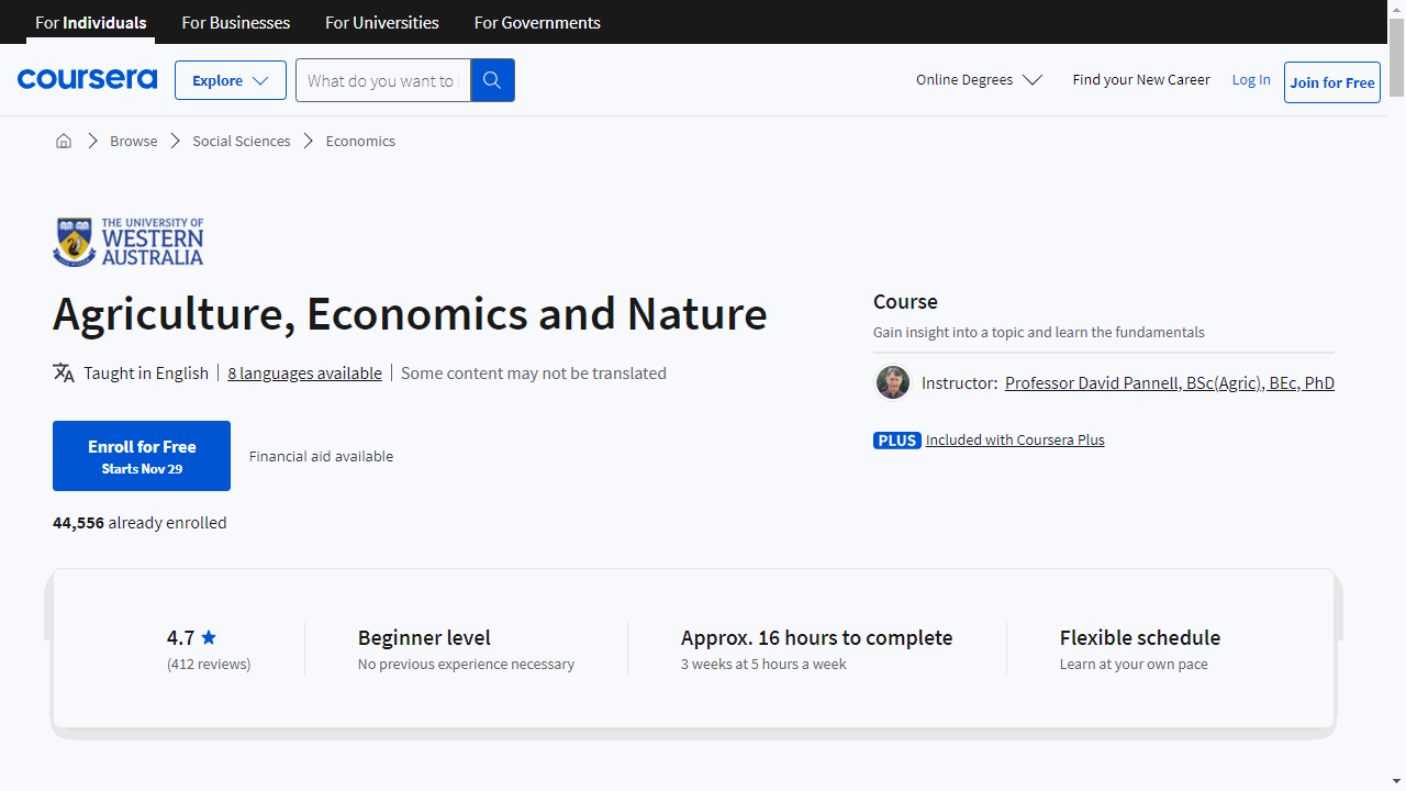 Agriculture, Economics and Nature