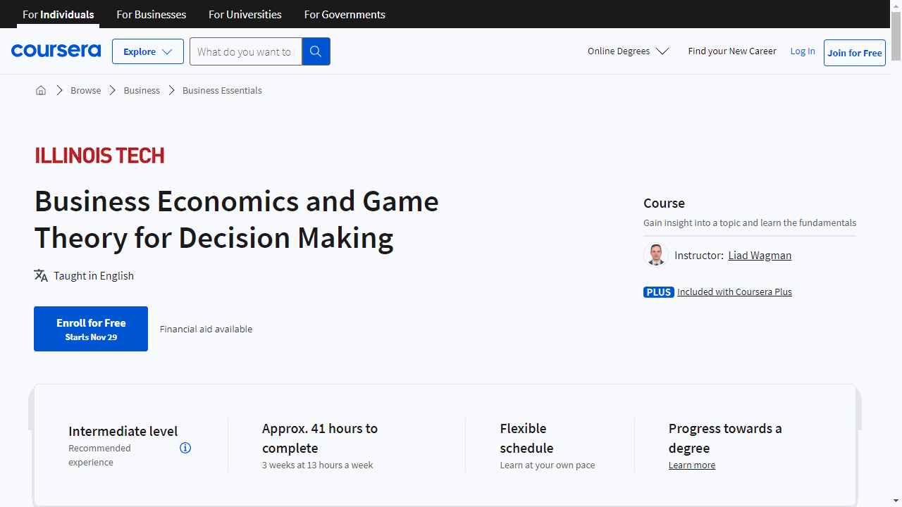 Business Economics and Game Theory for Decision Making