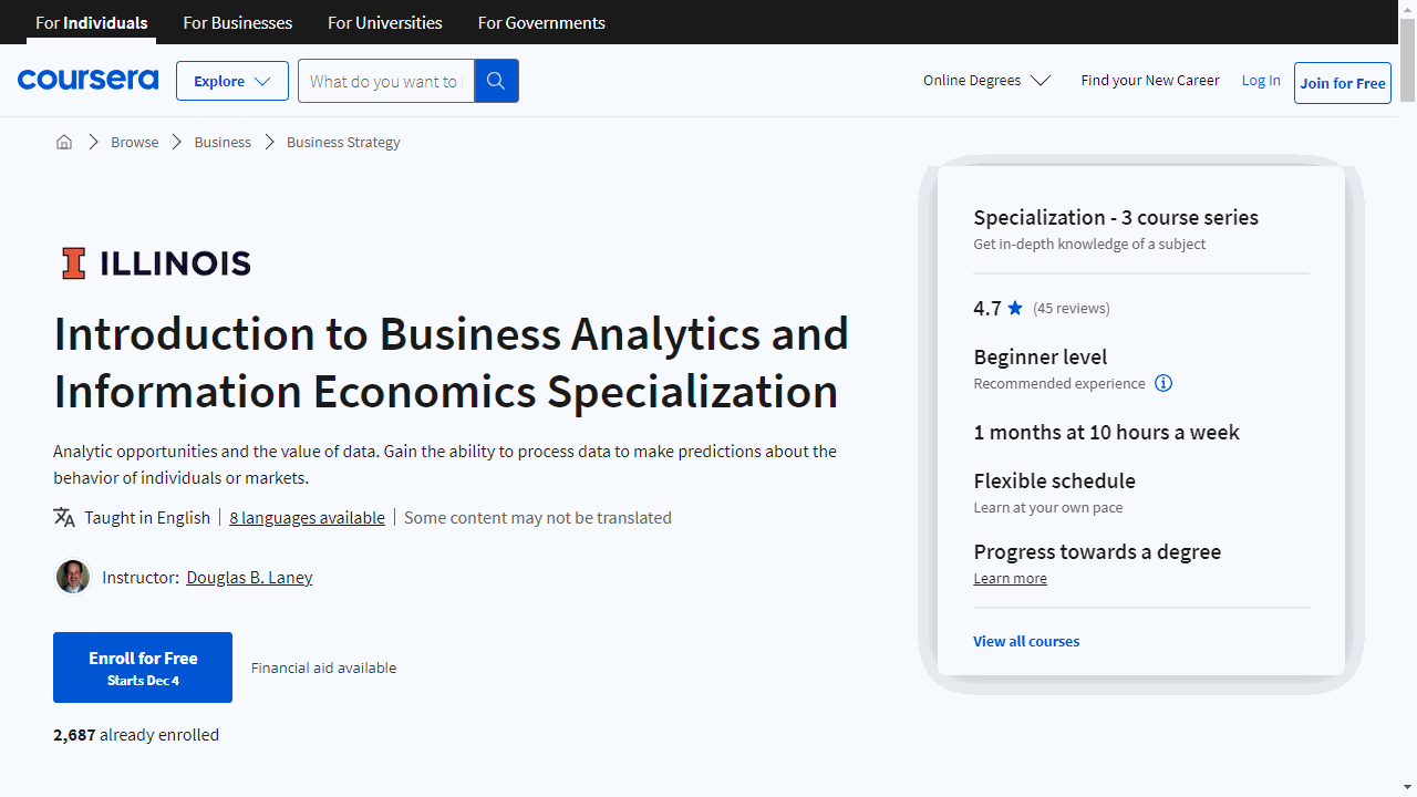 Introduction to Business Analytics and Information Economics Specialization