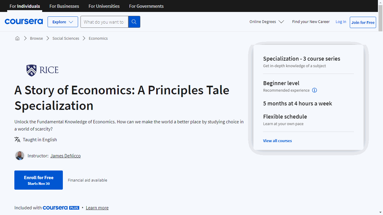 A Story of Economics: A Principles Tale Specialization