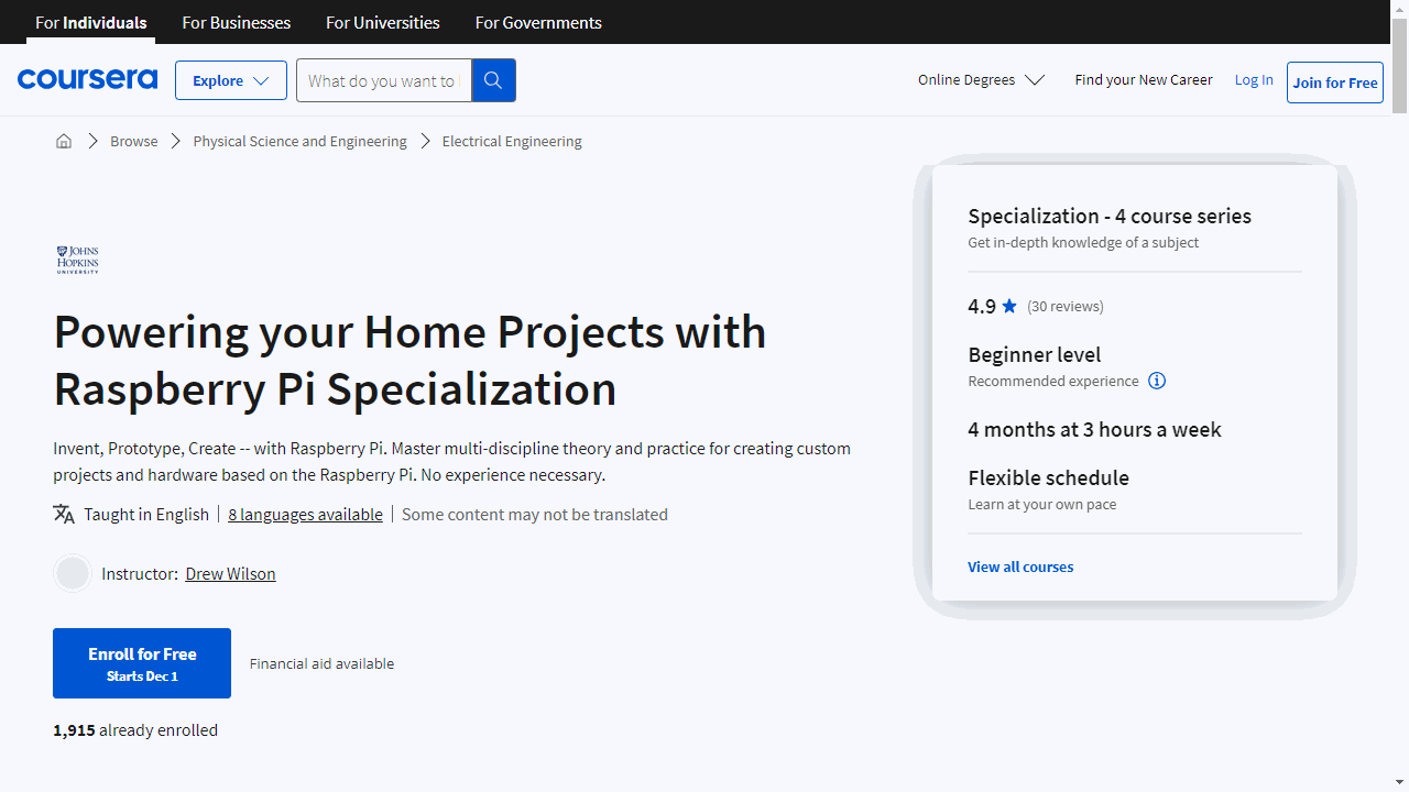 Powering your Home Projects with Raspberry Pi Specialization