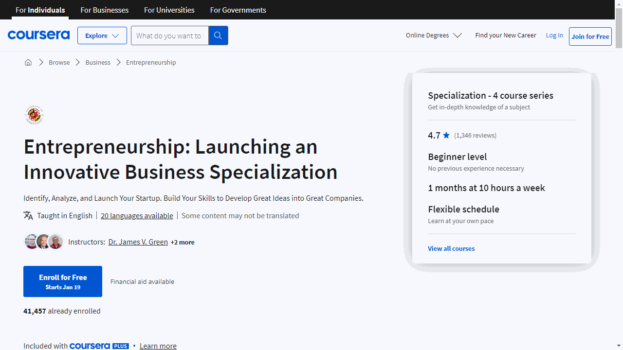 Entrepreneurship: Launching an Innovative Business Specialization