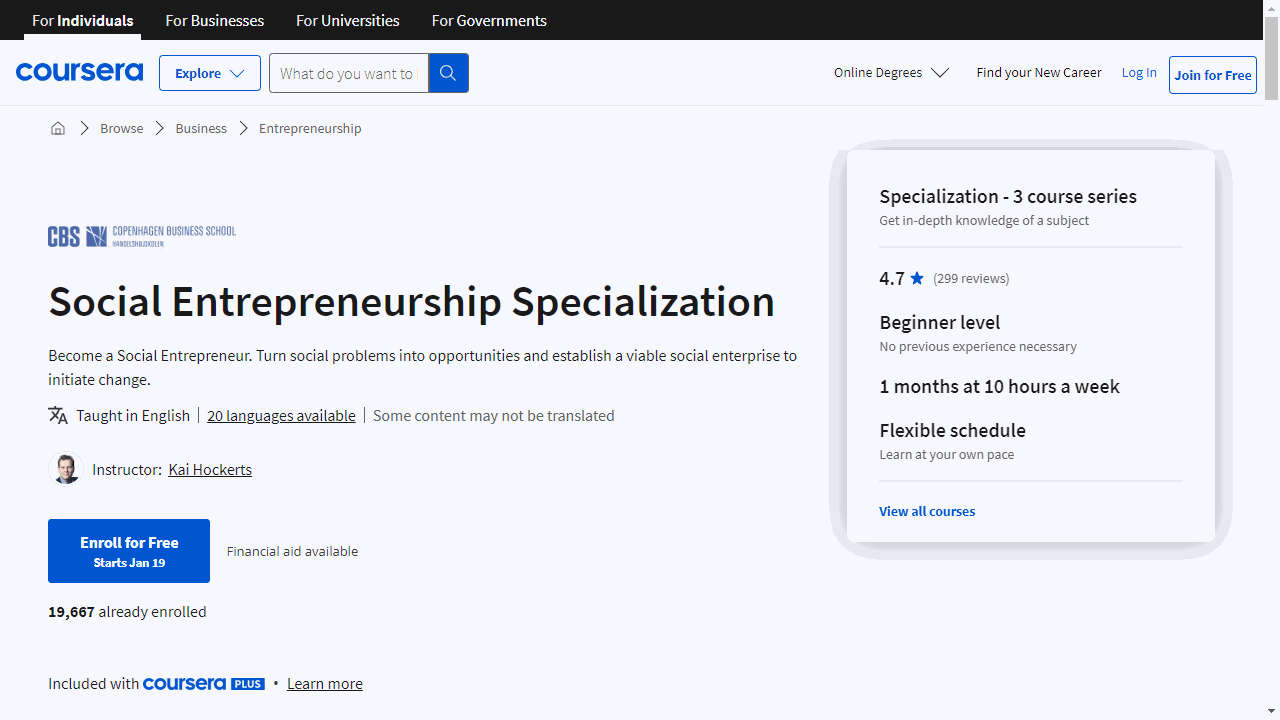 Social Entrepreneurship Specialization